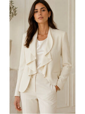 Ralph Lauren Blue Label NWT Vintage Beige Ruffle Front Blazer Size 4